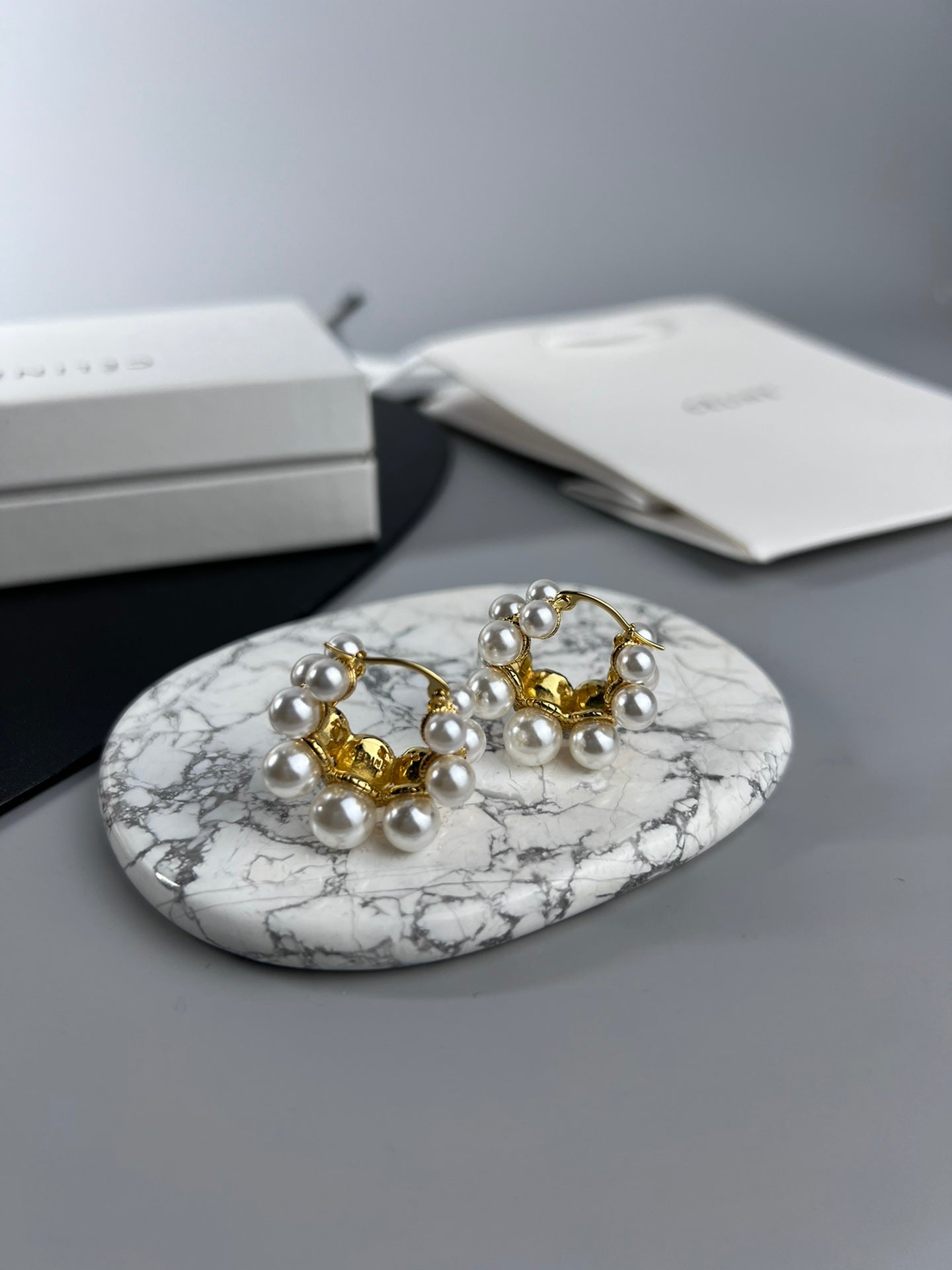 18K Celine Two-Rows Pearl Earrings