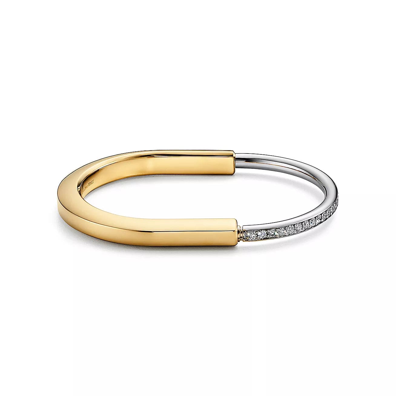 18K Tiffany Lock Bangle Half Pave Diamonds Bracelet